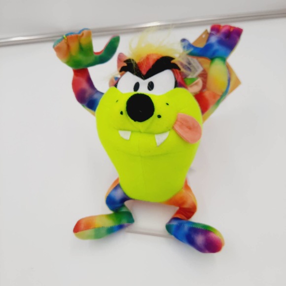 NWT 2016 Colorful Looney Tunes Tazmanian Devil Plush Tie Dye Rainbow Toy 8.5" - Picture 1 of 12